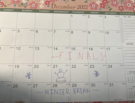 December calendar depicts the finals schedule.