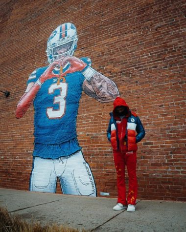 Hamlin pictured outside his mural in Buffalo. Posted on @HamlinIsland on Twitter.