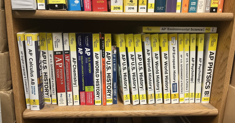 AP practice books line the shelves of the Counseling Office.