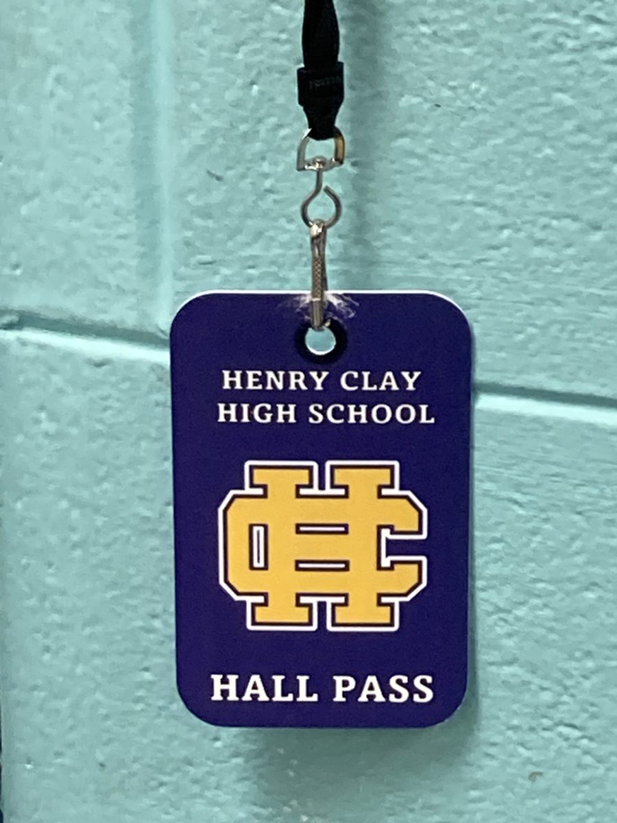 HC hall pass in Ms. Isenhours room hangs by door.