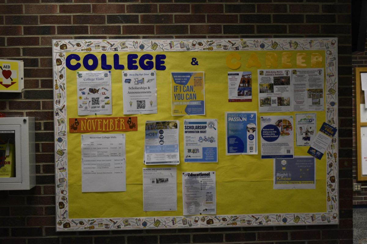 Outside the College and Career office, this board provides resources for HC students. 