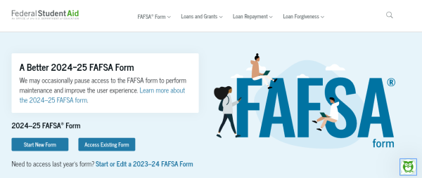 The Federal Student Aid website advertises changes to the FAFSA form.