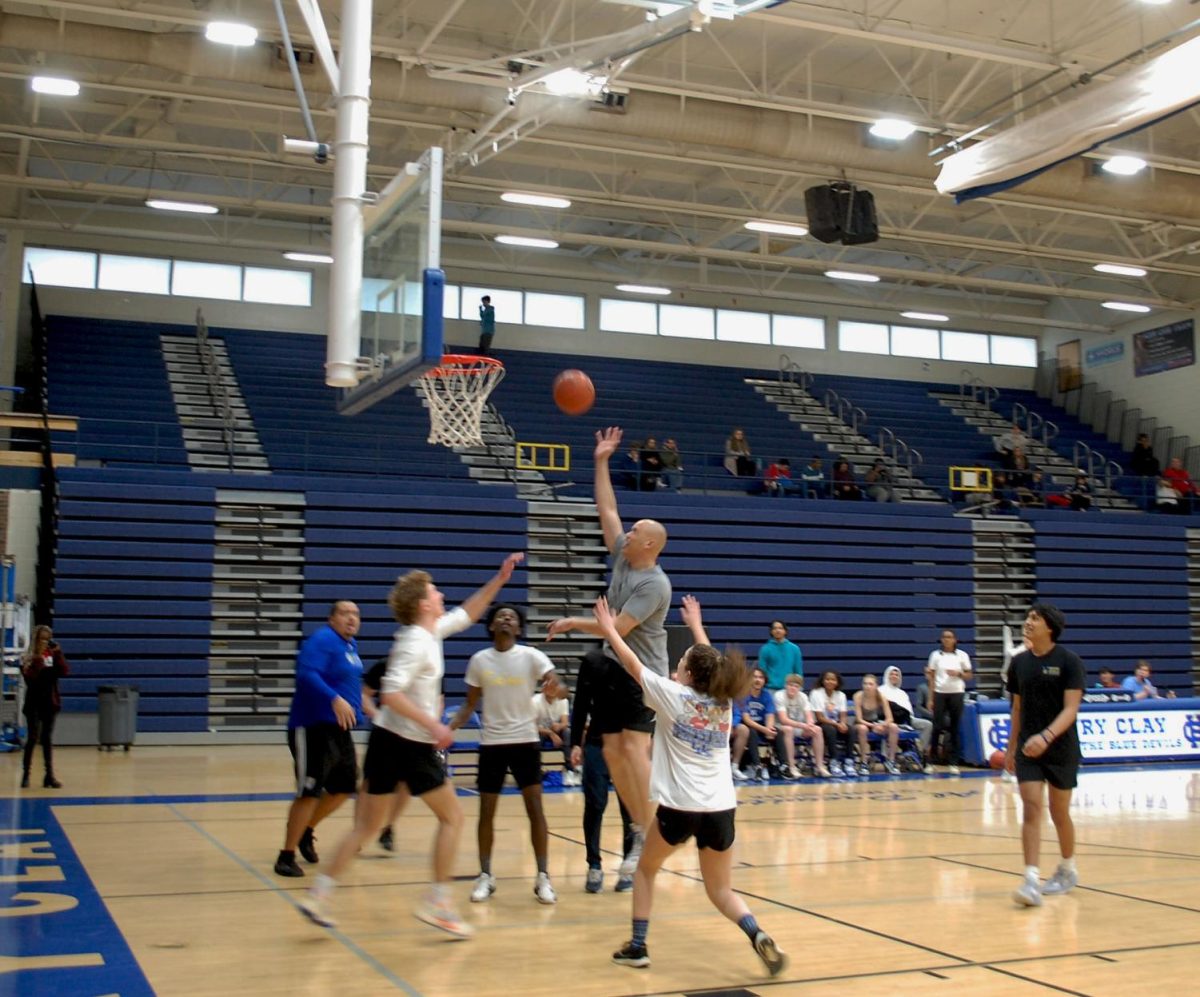 This picture was taken at last year's staff and student basketball game.