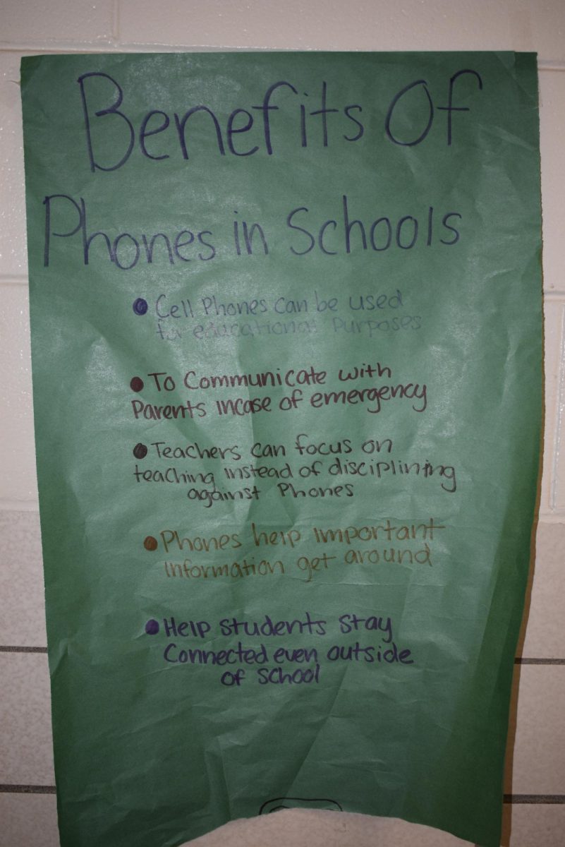 Students have displayed posters in the halls detailing the benefits of cellphones in the classroom.