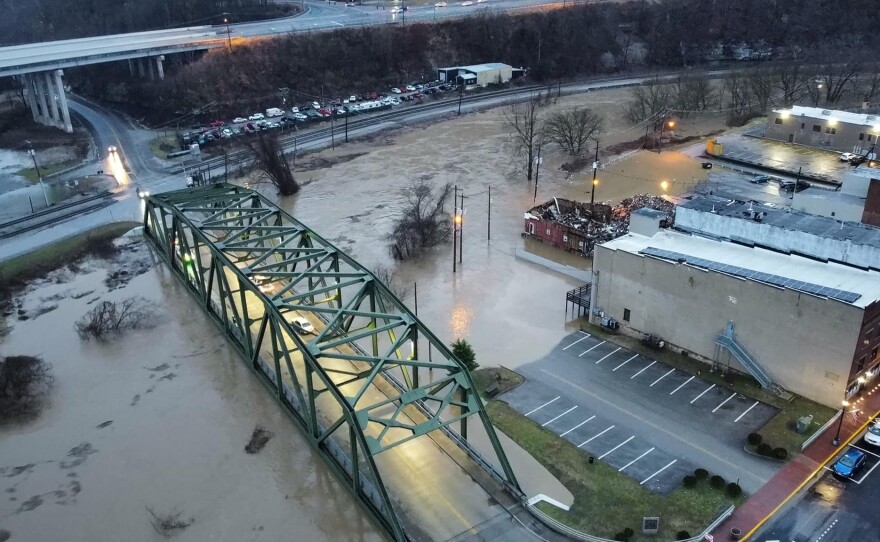 Flooding in downtown Hazard, Kentucky, on February 15th, 2025. 