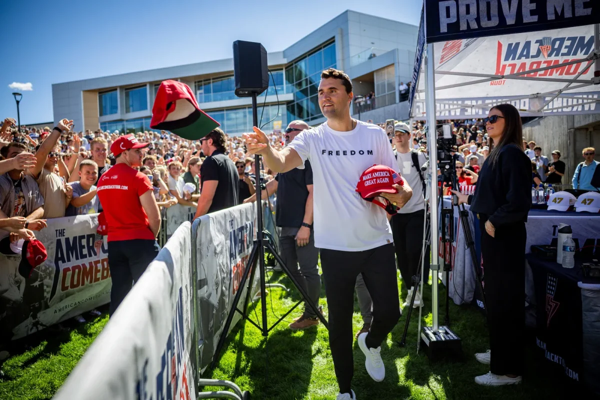 Charlie Kirk passed out hats at his first event of the American Comeback tour.

