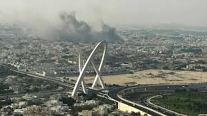 Smoke rises from Doha, Qatar, in the wake on an Israeli strike.