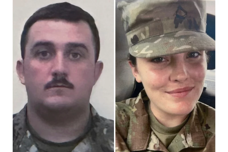 On the left is West Virginia National Guard Staff Sgt. Andrew Wolfe, who was injured in the attack, and Specialist Sarah Beckstrom, on the right, who passed away from her gunshot wounds.